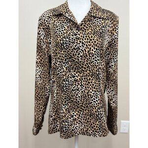Vintage Christie & Jill Womens 10 Leopard Print Button-Up Long Sleeve Blouse